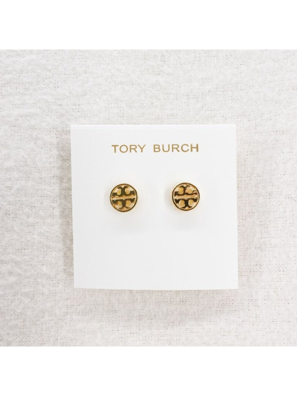 Tory Burch Logo Circle Stud Earrings Gold OS